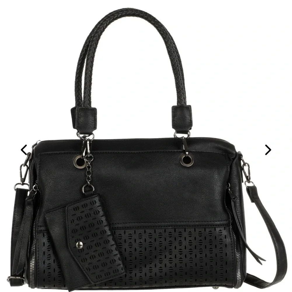 Sam & Hadley black laser cut satchel bag-EUC